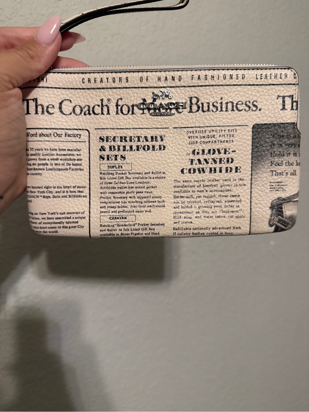 Coach Newspaper-Print Wristlet in Cream and Black